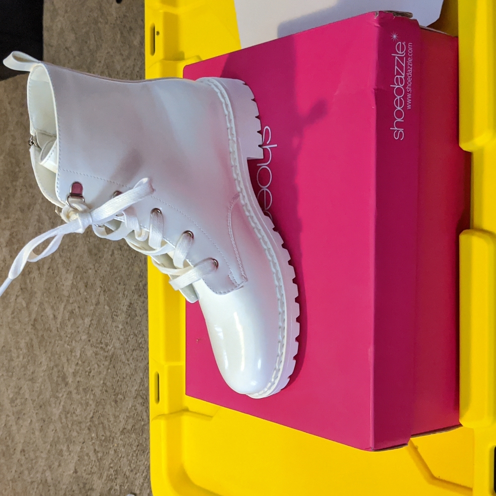 Faux patent leather combat boots